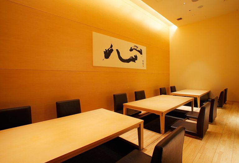 Raised tatami seating with a sunken kotatsu (heated low table)