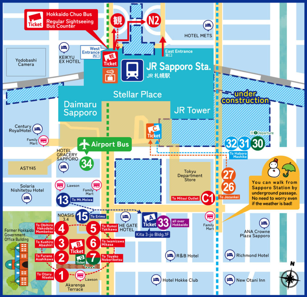 Notice of bus stop change around Sapporo Station