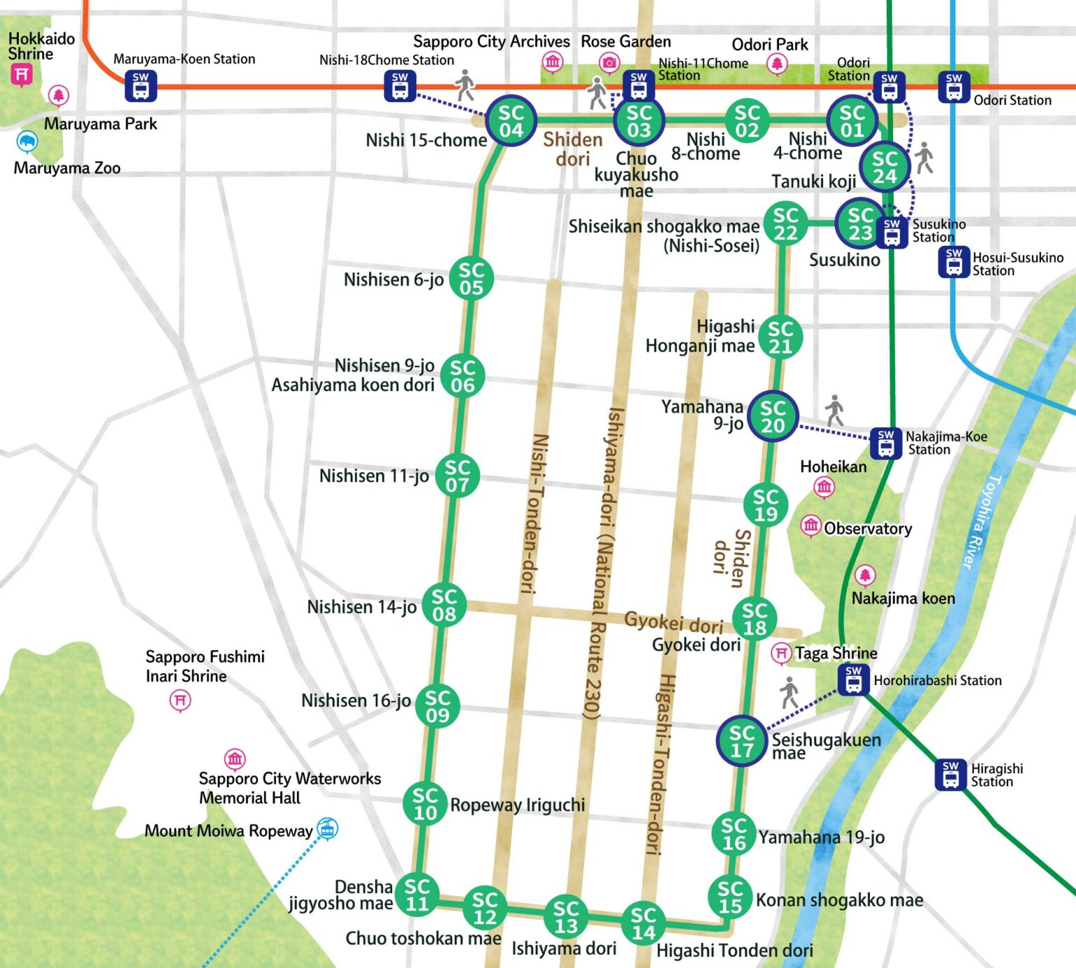Sapporo Streetcar Route Map